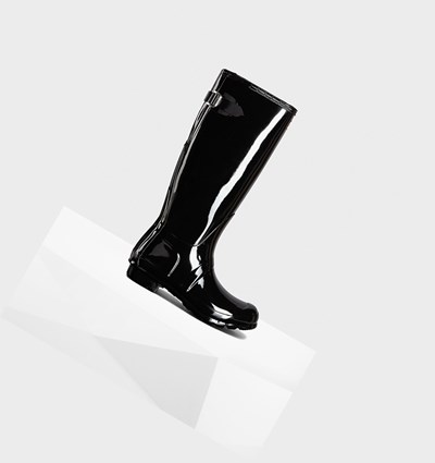 Botas de Agua Hunter Original Back Adjustable Gloss Mujer Negras | 482DULQYT