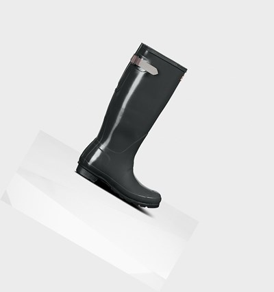 Botas de Agua Hunter Original Back Adjustable Gloss Mujer Verde Moradas | 574FZOSCQ