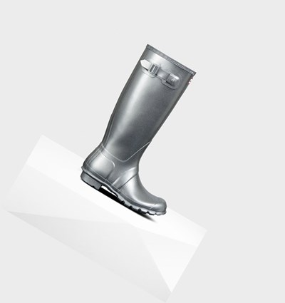 Botas de Agua Hunter Original Cosmic Glitter Mujer Plateadas | 834ZMDEAX