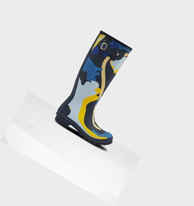 Botas de Agua Hunter Original Rockpool Camo Mujer Azul Marino Camuflaje | 627TFLNUX