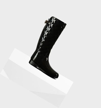 Botas de Agua Hunter Refined Slim Fit Adjustable Acolchado Mujer Negras | 390KGZMOJ