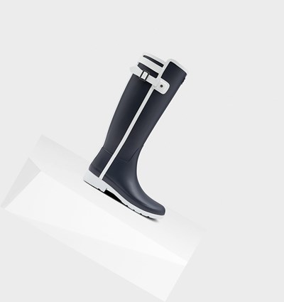 Botas de Agua Hunter Refined Slim Fit Contrast Mujer Azul Marino Blancas | 561EPJUDA