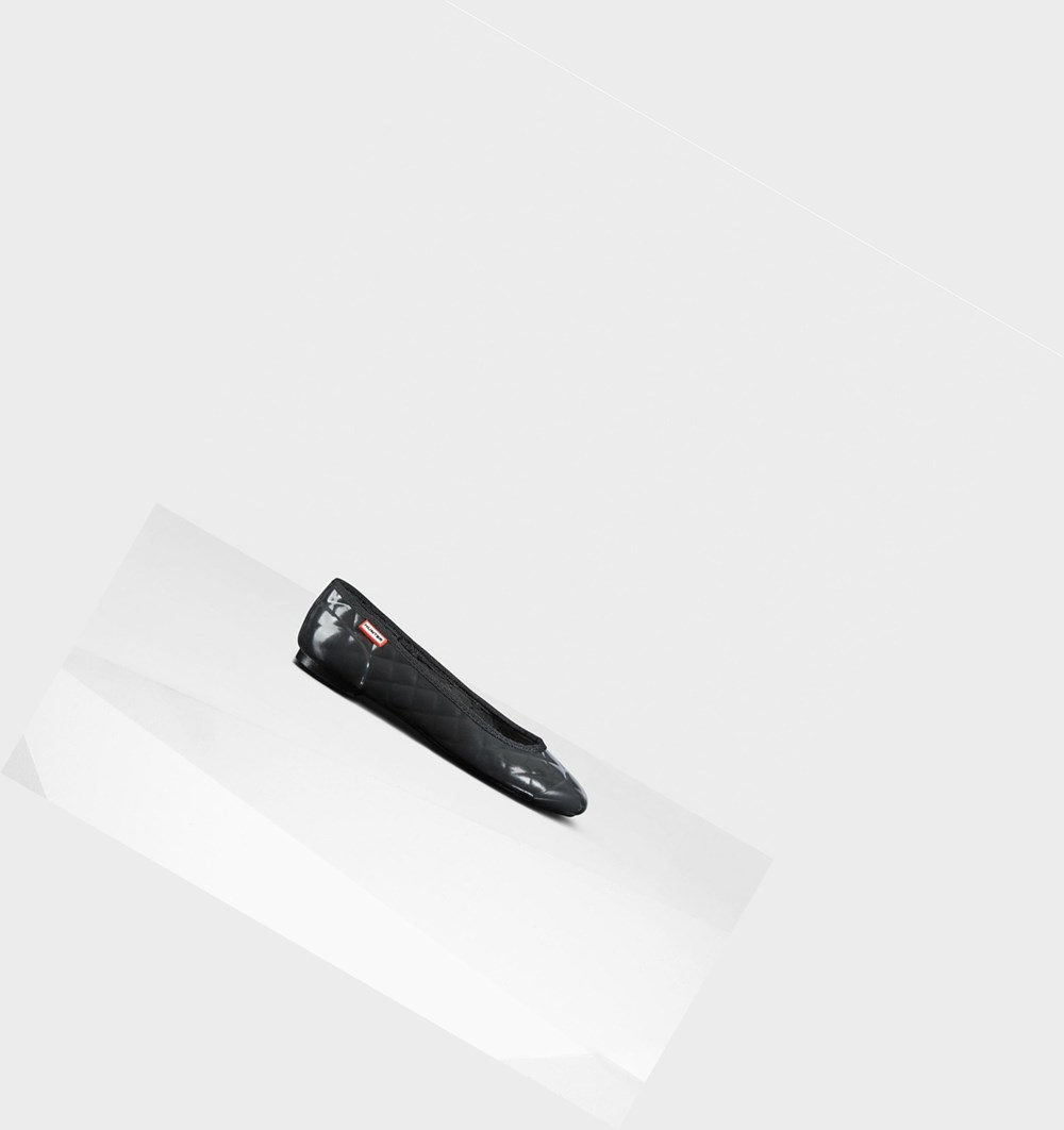 Ballerinas Hunter Original Gloss Acolchado Flats Mujer Negras | 862VWDZYA