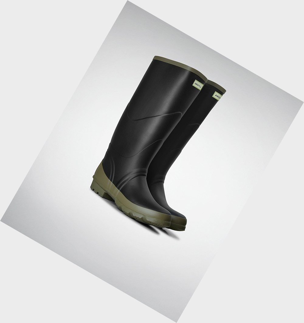 Botas de Agua Hunter Argyll Bullseye Full Knee Mujer Negras | 851ZEXVBL