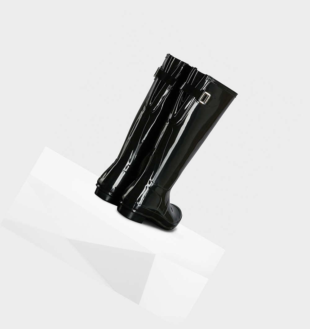 Botas de Agua Hunter Original Back Adjustable Gloss Mujer Negras | 482DULQYT