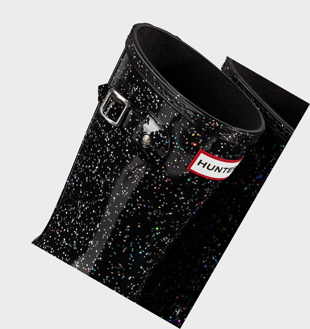 Botas de Agua Hunter Original Big Giant Glitter Niños Negras | 531CTEOGB