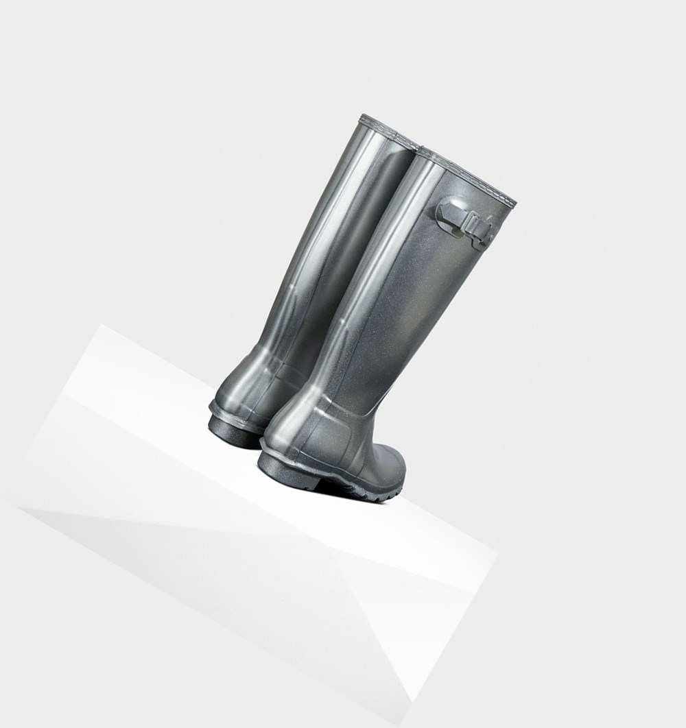 Botas de Agua Hunter Original Cosmic Glitter Mujer Plateadas | 834ZMDEAX
