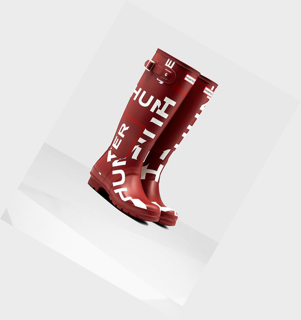 Botas de Agua Hunter Original Exploded Logo Mujer Gris Rojas | 371GTPVLQ