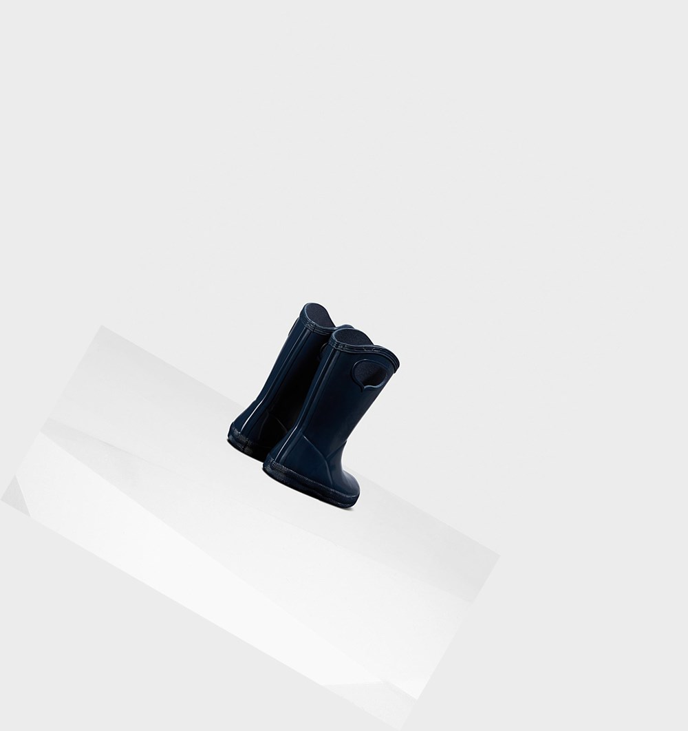 Botas de Agua Hunter Original First Classic Grab Handle Gloss Niños Azul Marino | 126TFAEQN