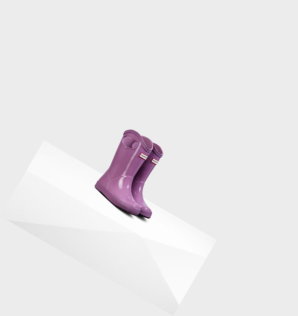 Botas de Agua Hunter Original First Classic Grab Handle Gloss Niños Moradas | 325VNPAFT