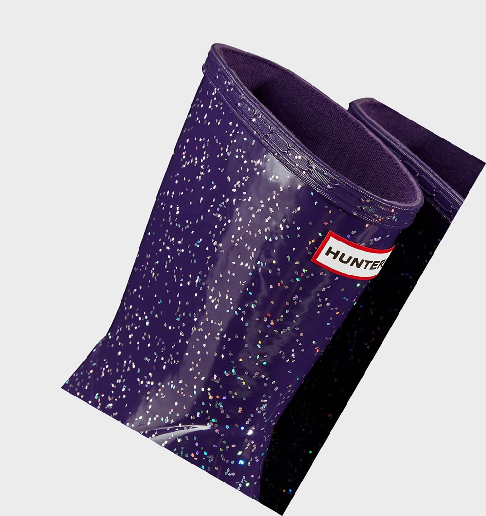 Botas de Agua Hunter Original First Giant Glitter Niños Azules Moradas | 208FLMVYO