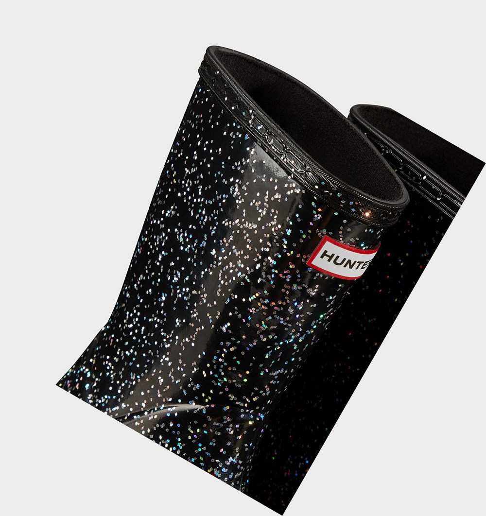 Botas de Agua Hunter Original First Giant Glitter Niños Negras | 762ASQRVO