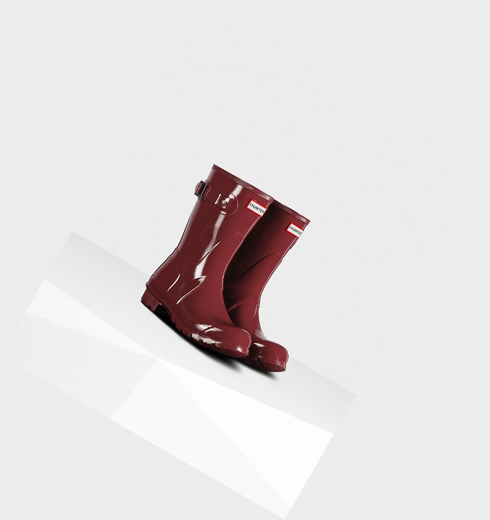 Botas de Agua Hunter Original Gloss Mujer Gris Rojas | 158RJZAGT