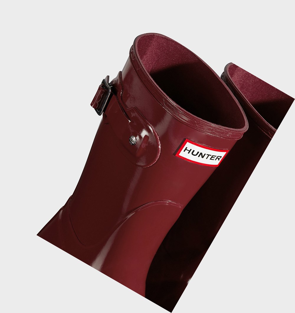 Botas de Agua Hunter Original Gloss Mujer Gris Rojas | 158RJZAGT