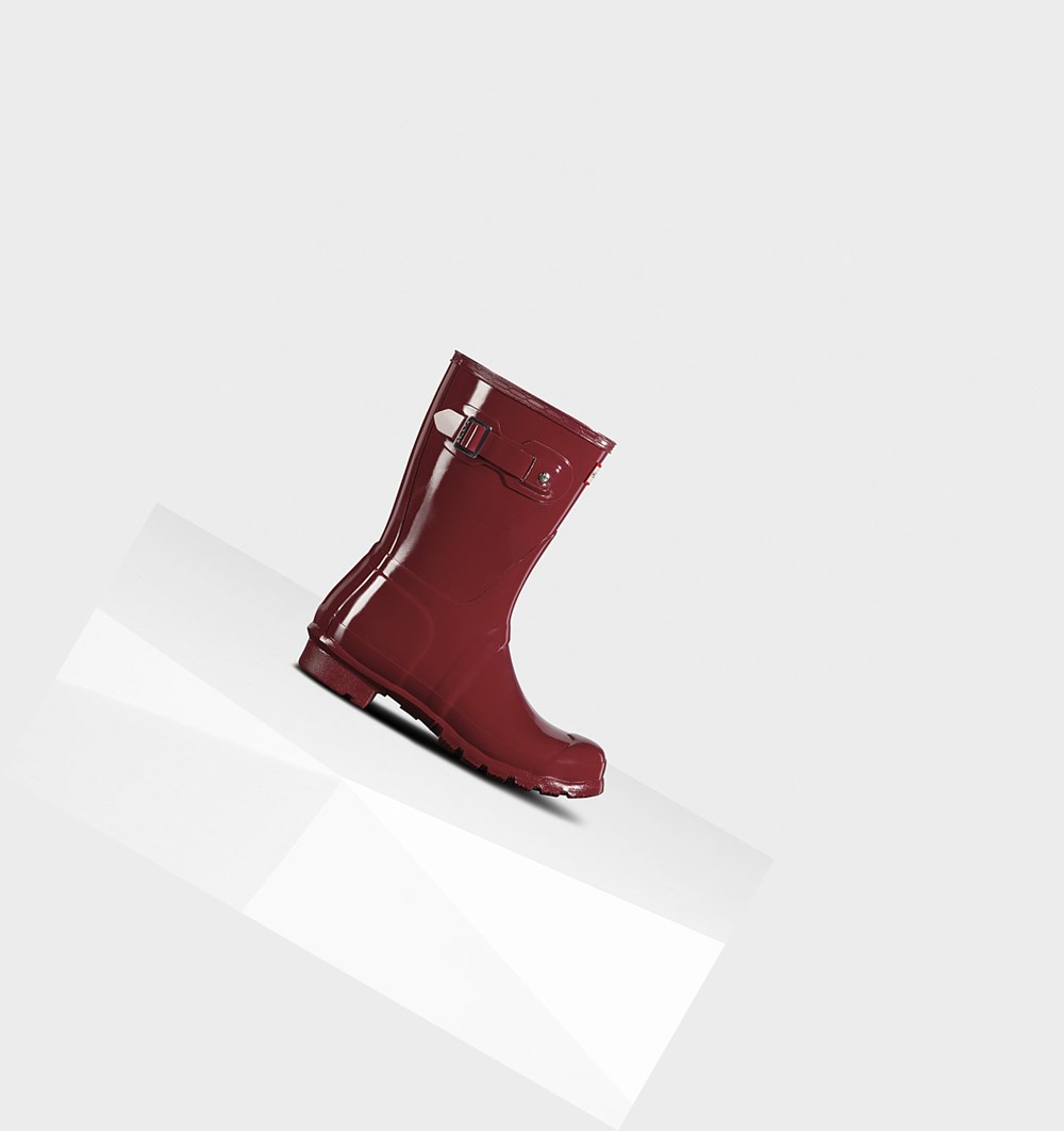 Botas de Agua Hunter Original Gloss Mujer Gris Rojas | 158RJZAGT