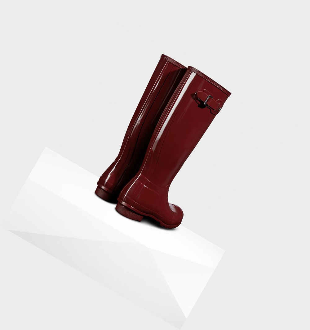 Botas de Agua Hunter Original Gloss Mujer Gris Rojas | 371MHGBNK