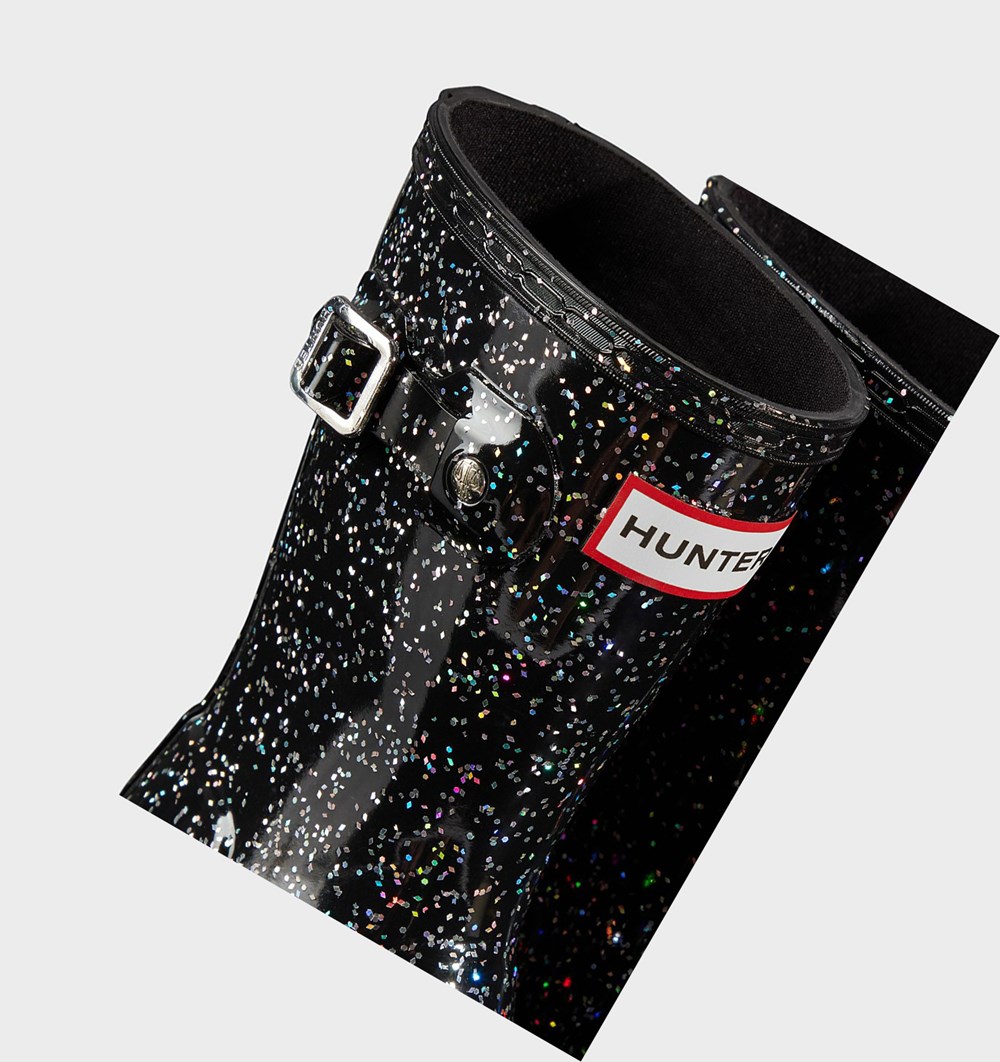 Botas de Agua Hunter Original Little Giant Glitter Niños Negras | 647DKGMSP