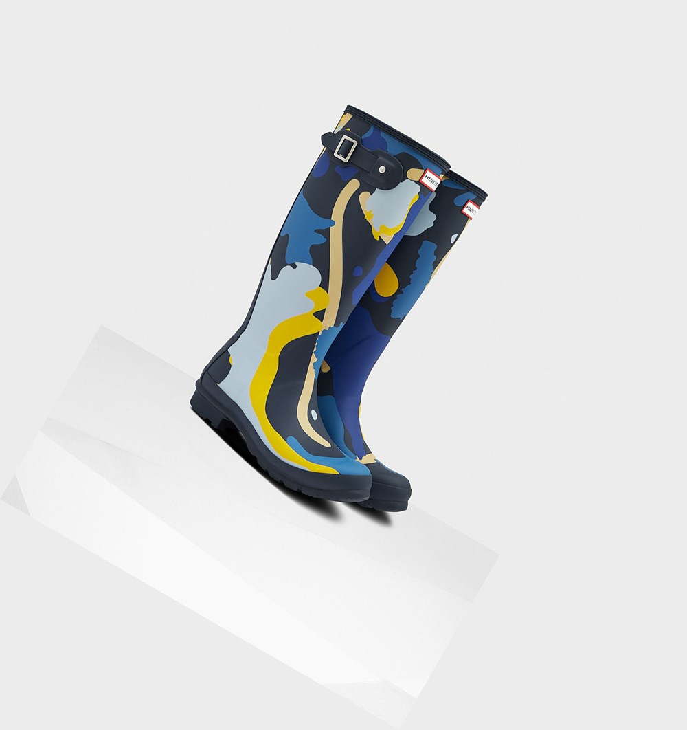 Botas de Agua Hunter Original Rockpool Camo Mujer Azul Marino Camuflaje | 627TFLNUX