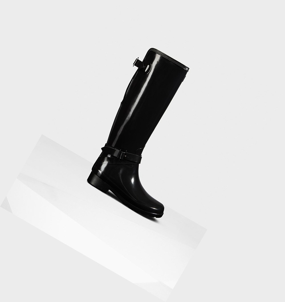 Botas de Agua Hunter Refined Adjustable Gloss Mujer Negras | 248RBUNOM