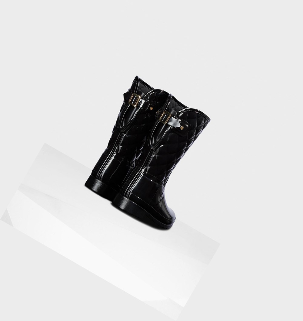 Botas de Agua Hunter Refined Slim Fit Adjustable Acolchado Mujer Negras | 654FKNRTP