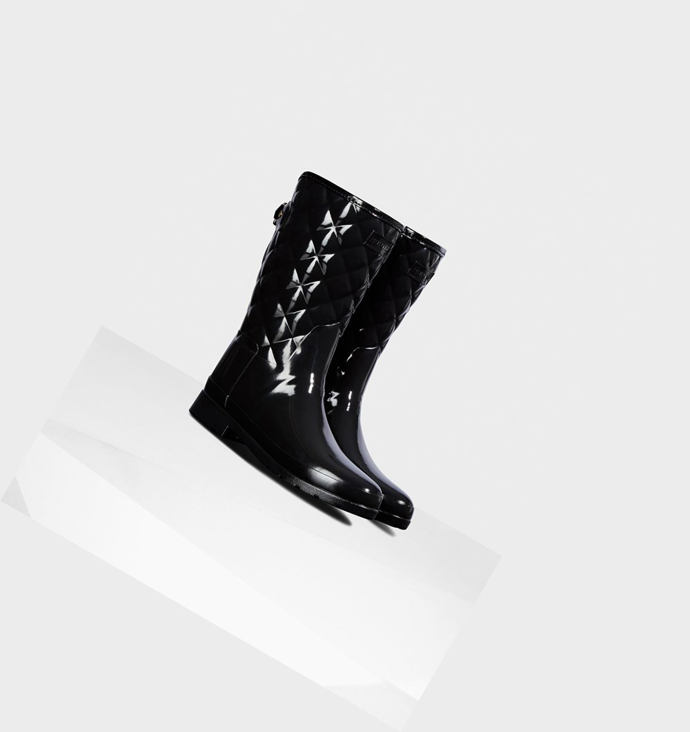 Botas de Agua Hunter Refined Slim Fit Adjustable Acolchado Mujer Negras | 654FKNRTP