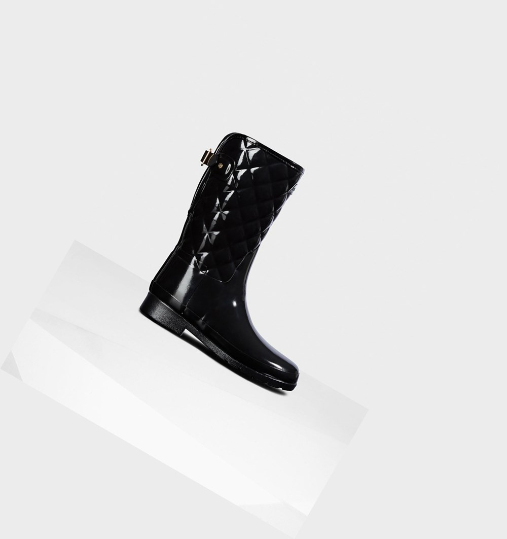 Botas de Agua Hunter Refined Slim Fit Adjustable Acolchado Mujer Negras | 654FKNRTP