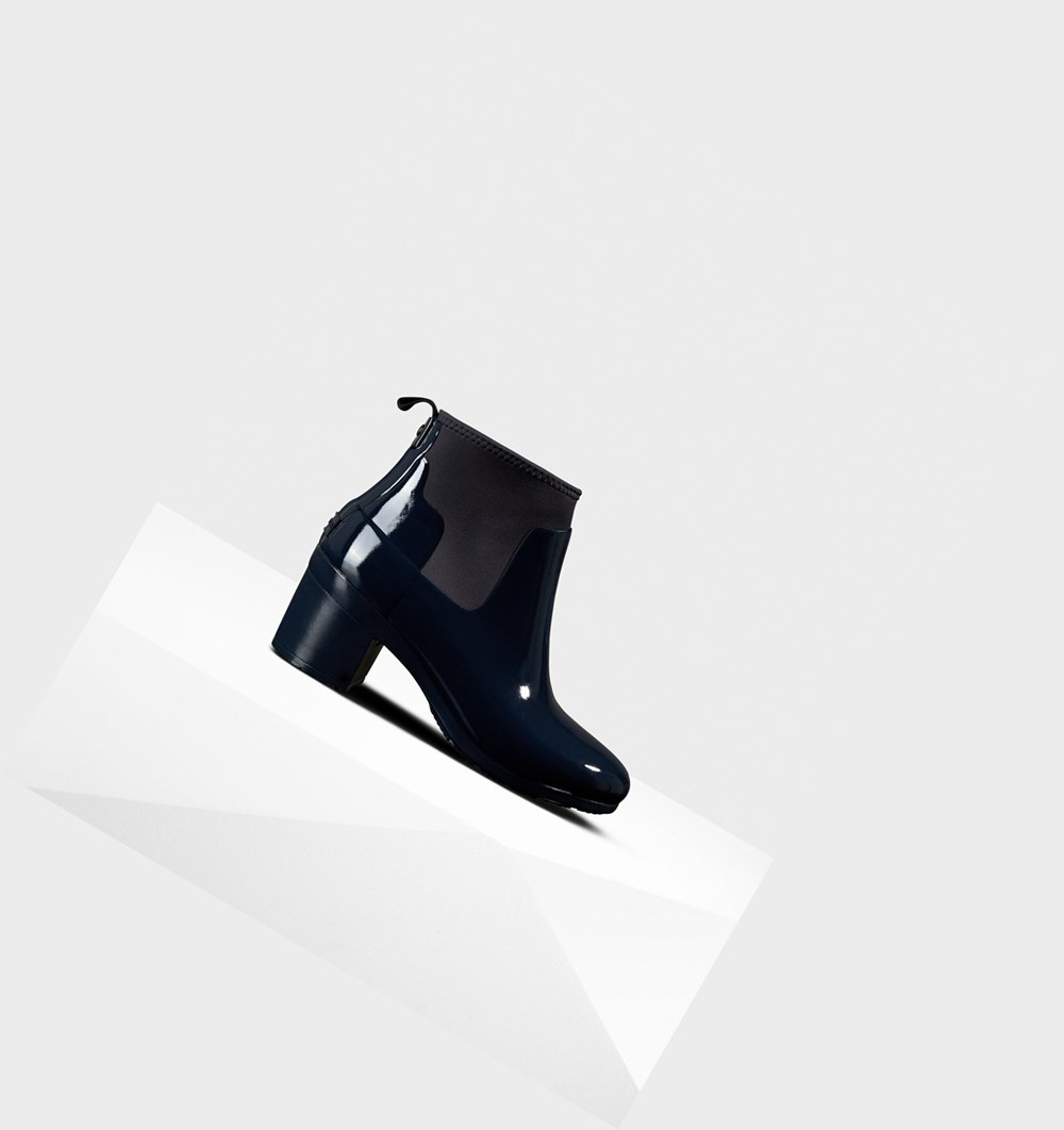 Botas de Tacon Hunter Refined Slim Fit Gloss Mid Mujer Azul Marino | 541SMPTBK