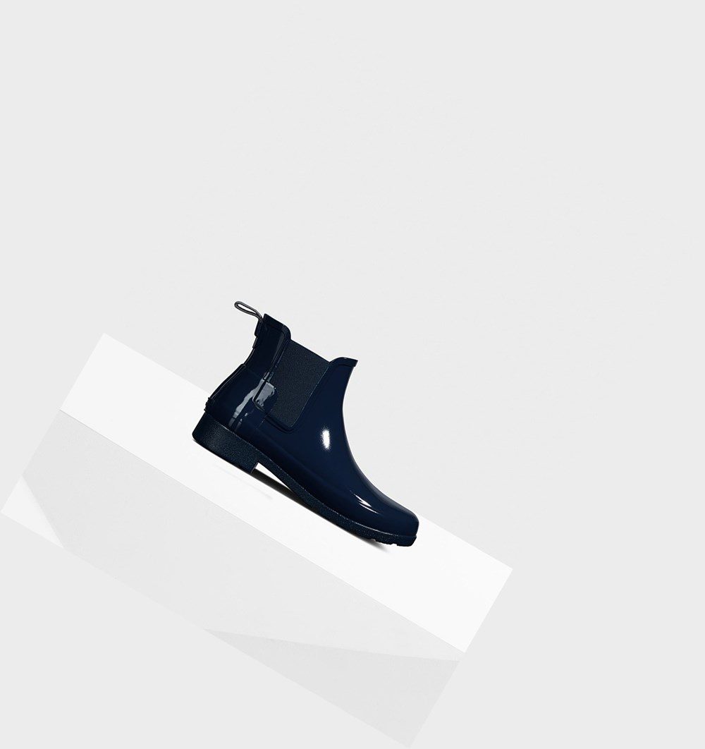 Botines Chelsea Hunter Refined Gloss Slim Fit Mujer Azul Marino | 684KJQAOS