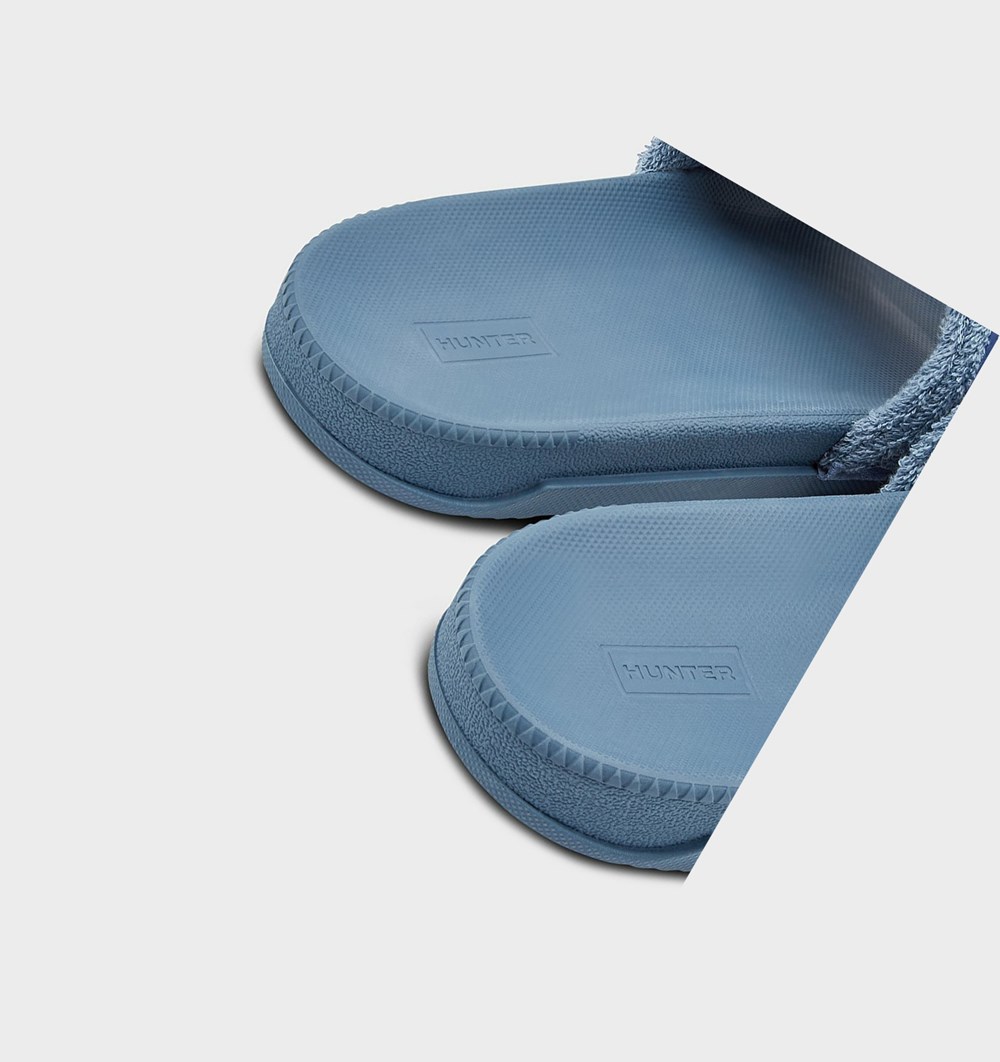 Sandalias de Diapositivas Hunter Original Terry Towelling Logo Adjustable Hombre Azules | 087FEZOWB