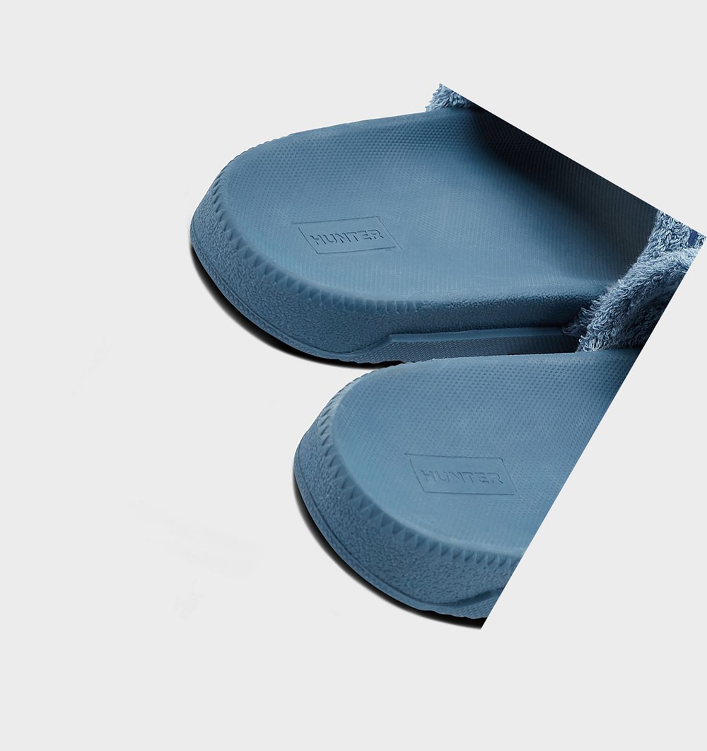 Sandalias de Diapositivas Hunter Original Terry Towelling Logo Adjustable Mujer Azules | 645RVACDB